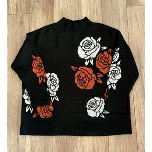 Torrid Black Sweater with Red and White Floral Design